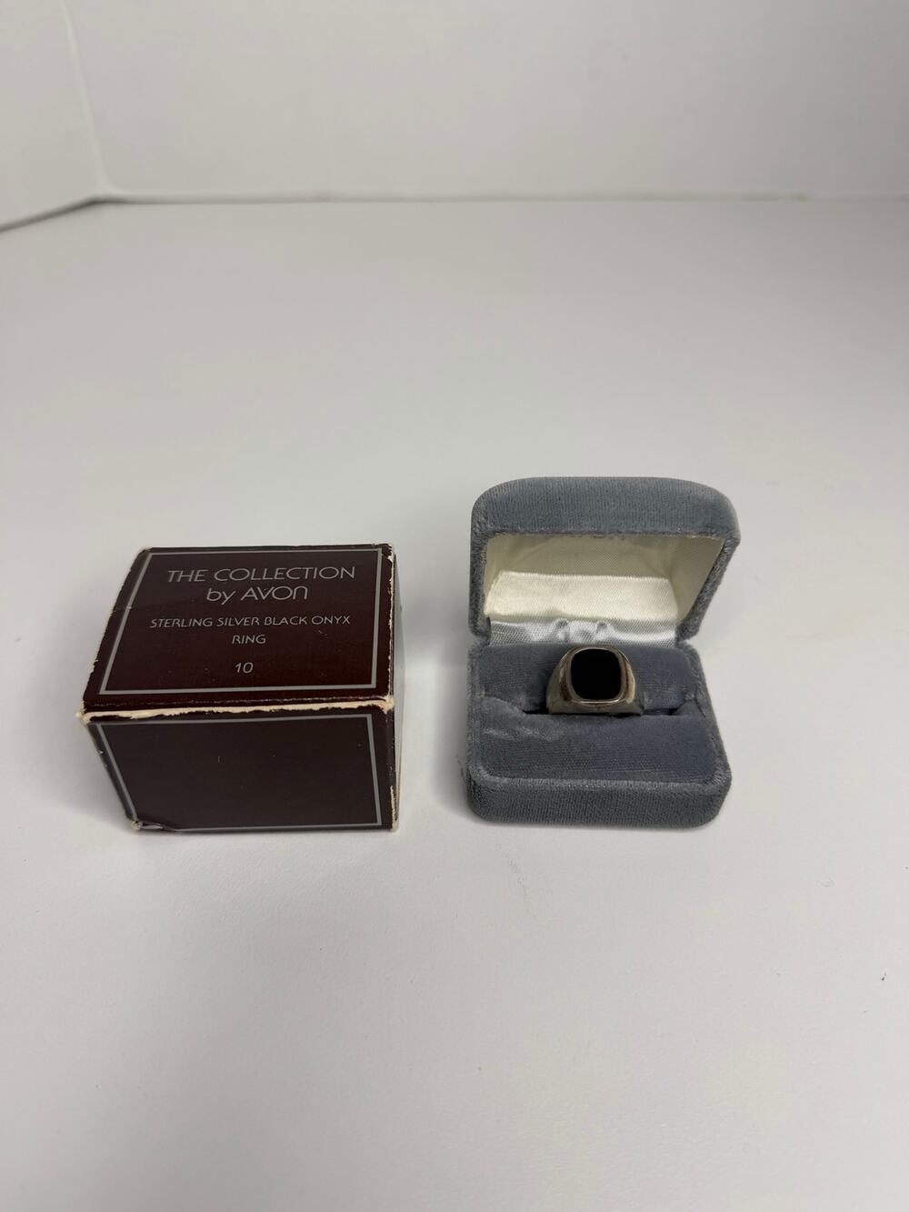Vintage Avon Onyx and Sterling Silver Ring with Original box Size 10